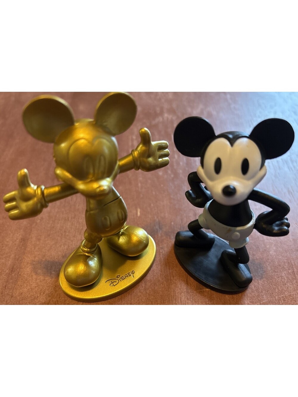 Lot of 2 Mickey Mouse Figurine Toy 1 Black & White / 1 Golden 90th Anniversary